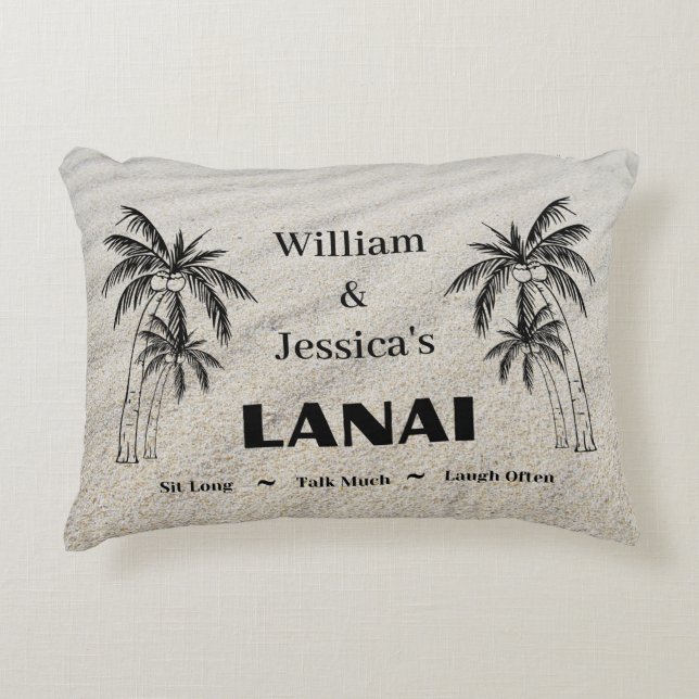 Personalized Name Custom Lanai Tropical Palm Trees Accent Pillow (Front)