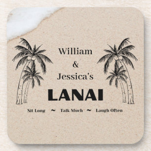 Personalized Name Custom Lanai Tropical Palm Trees Coaster
