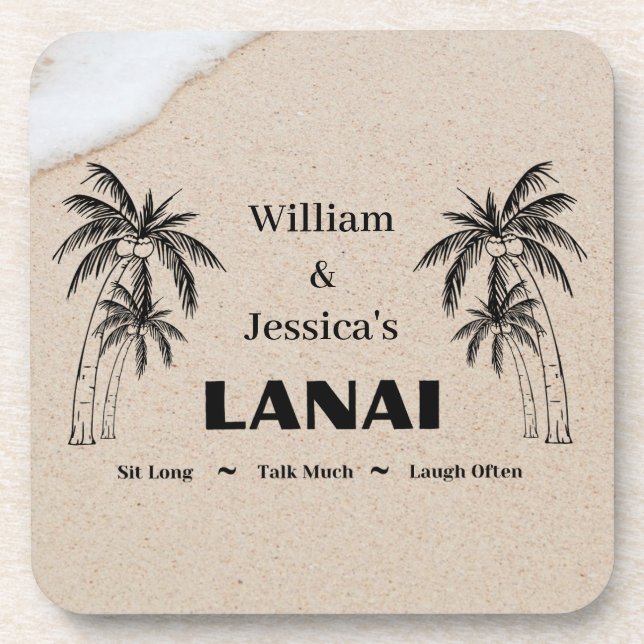 Personalized Name Custom Lanai Tropical Palm Trees Coaster (Front)