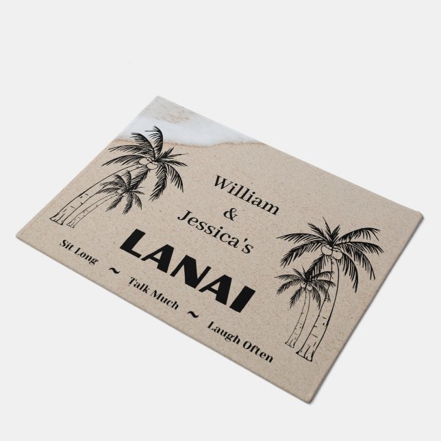 Personalized Name Custom Lanai Tropical Palm Trees Doormat (Angled)