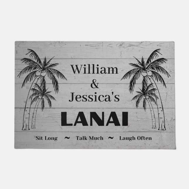 Personalized Name Custom Lanai Tropical Palm Trees Doormat (Front)