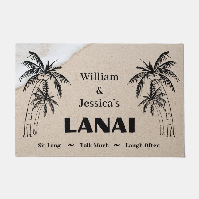 Personalized Name Custom Lanai Tropical Palm Trees Doormat (Front)