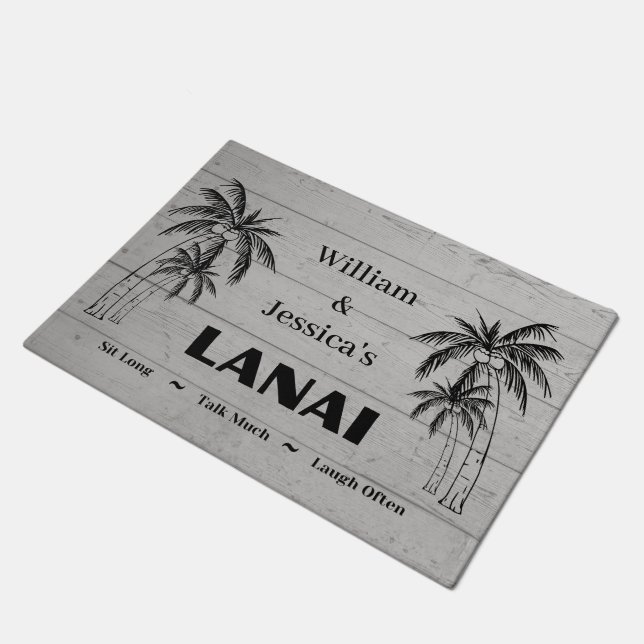 Personalized Name Custom Lanai Tropical Palm Trees Doormat (Angled)