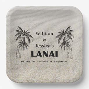 Personalized Name Custom Lanai Tropical Palm Trees Paper Plate