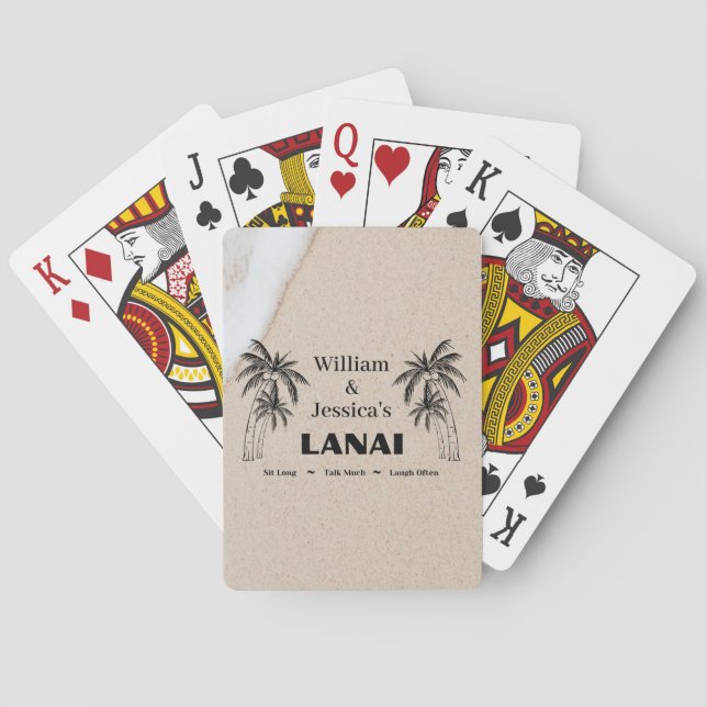 Personalized Name Custom Lanai Tropical Palm Trees Playing Cards (Back)