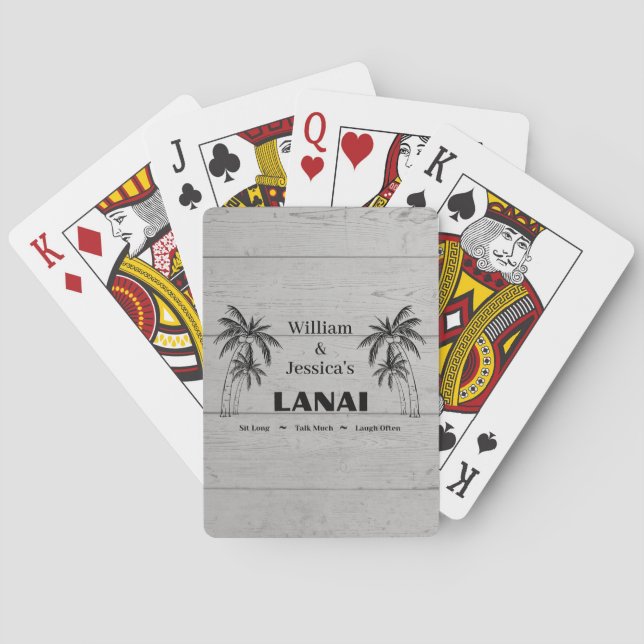 Personalized Name Custom Lanai Tropical Palm Trees Playing Cards (Back)