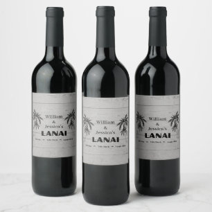 Personalized Name Custom Lanai Tropical Palm Trees Wine Label