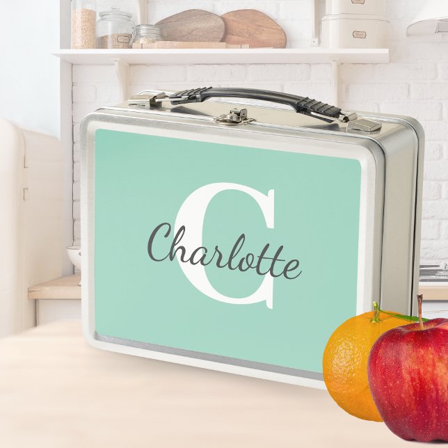 Personalized Name Custom Minimalist Monogram Metal Lunch Box (Creator Uploaded)