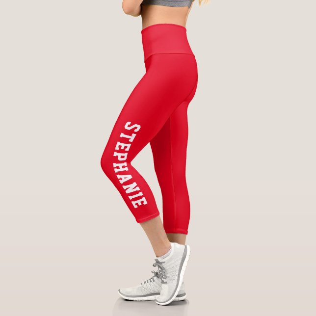 Personalized Name Custom Red Capri Leggings (Left)