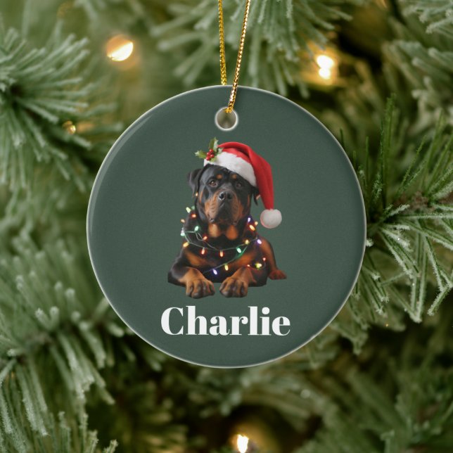 Personalized Name Custom Rottweiler Dog Christmas  Ceramic Ornament (Tree)