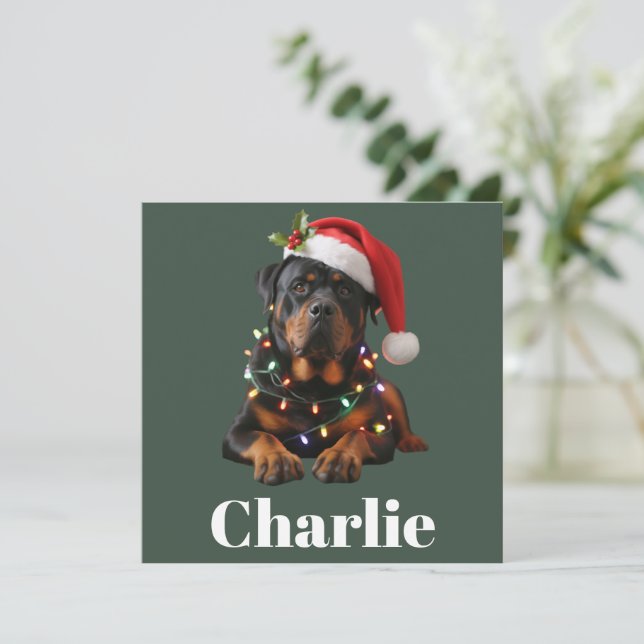 Personalized Name Custom Rottweiler Dog Christmas  Holiday Card (Standing Front)