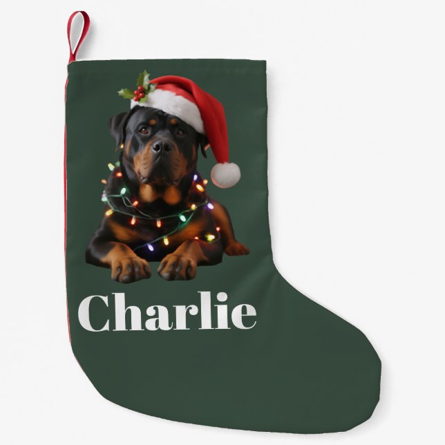 Personalized Name Custom Rottweiler Dog Christmas  Small Christmas Stocking (Front)