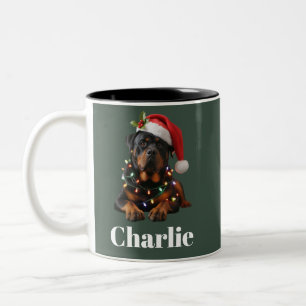 Personalized Name Custom Rottweiler Dog Christmas Two-Tone Coffee Mug