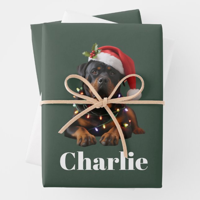 Personalized Name Custom Rottweiler Dog Christmas  Wrapping Paper Sheet (In situ)