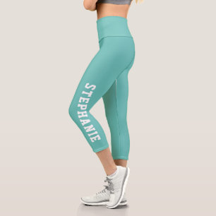 Personalized Name Custom Teal Capri Leggings