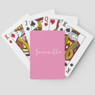 Personalized Name Custom White Script On Pink  Playing Cards
