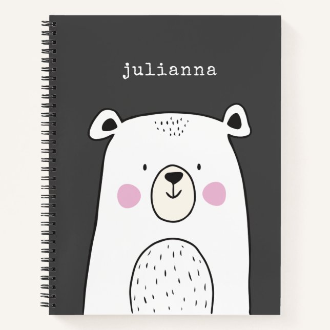 Personalized Name Cute Bear Whimsical Kids Notebook (Front)