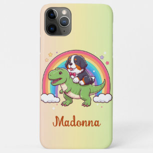 Personalized Name Cute Bernese Dog Riding T-Rex iPhone 11 Pro Max Case