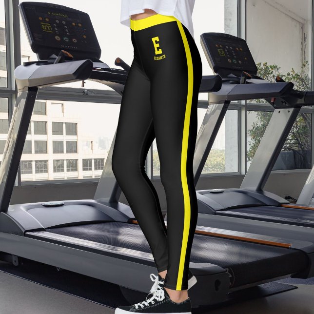 Personalized Name Cute Black Yellow Stripes Custom Leggings (Creator Uploaded)