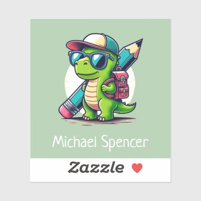 Personalized Name Cute Boys Dinosaur Green (Sheet)