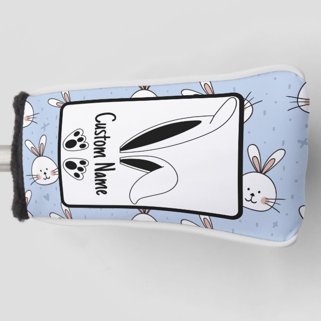 Personalized Name Cute Bunny Easter Golf Head Cover (Front)