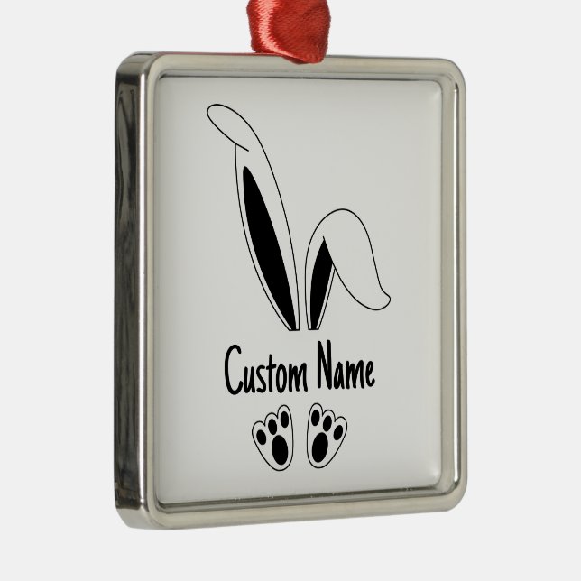 Personalized Name Cute Bunny Easter Metal Ornament (Right)