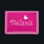 Personalized name cute butterfly girly pink kids tri-fold wallet<br><div class="desc">Personalized name pink cute butterfly girly kids wallet. Cute Birthday or Christmas gift idea for little girls. Personalizable with name or monogram letter of your child. Make one for your grandchild,  daughter,  granddaughter etc. Colourful girly pink design with swirly typography.</div>