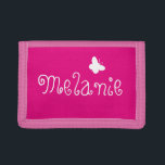 Personalized name cute butterfly girly pink kids tri-fold wallet<br><div class="desc">Personalized name pink cute butterfly girly kids wallet. Cute Birthday or Christmas gift idea for little girls. Personalizable with name or monogram letter of your child. Make one for your grandchild,  daughter,  granddaughter etc. Colourful girly pink design with swirly typography.</div>