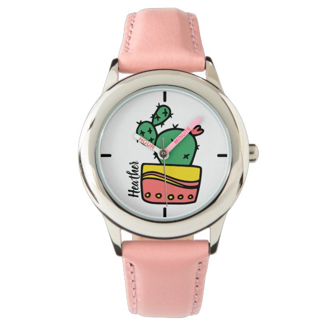 Personalized Name Cute Cactus Kids Watch (Front)