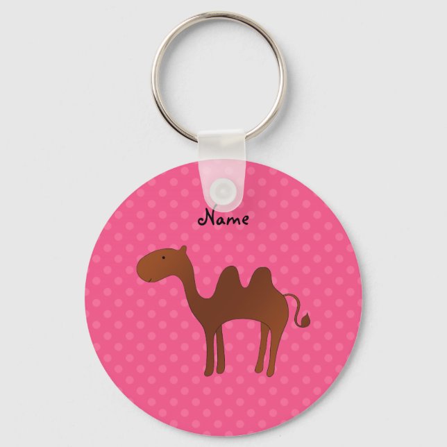 Personalized name cute camel pink polka dots keychain (Front)
