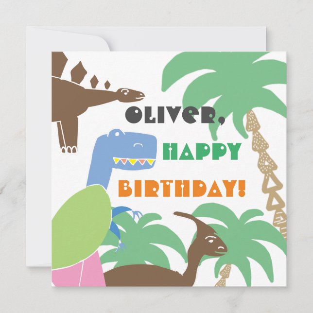 Personalized Name Cute Dino Dinosaur Kids Birthday Card (Front)