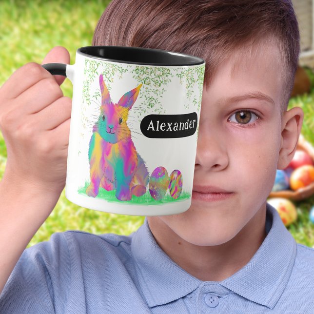 Personalized Name Cute Easter Bunny Egg Hunt  Mug (Personalized name cute colorful Easter bunny Egg Hunt Spring Brunch Garden party Mug)
