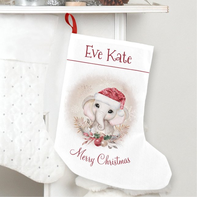 Personalized Name Cute Elephant Girl Red White Small Christmas Stocking (Personalized Name Cute Elephant Girl Red White Small Christmas Stocking)
