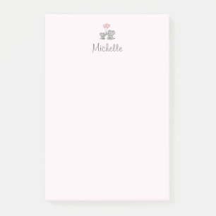 Personalized name Cute Elephant Mom & Baby Pink Post-it Notes