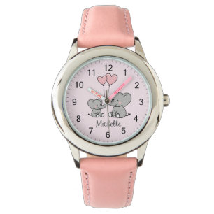 Personalized name Cute Elephant Mom & Baby Pink    Watch