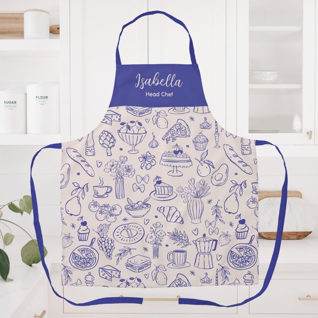 Personalized Name Cute Hand Drawn Food Apron (In situ)