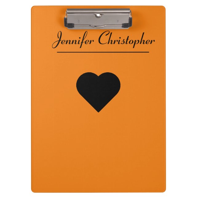 Personalized Name Cute modern Script Orange love  Clipboard (Front)
