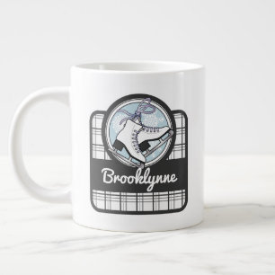 Personalized Name Cute Modern Tartan Ice Skating Large Coffee Mug