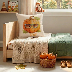 Personalized Name Cute Orange Pumpkin Throw Pillow