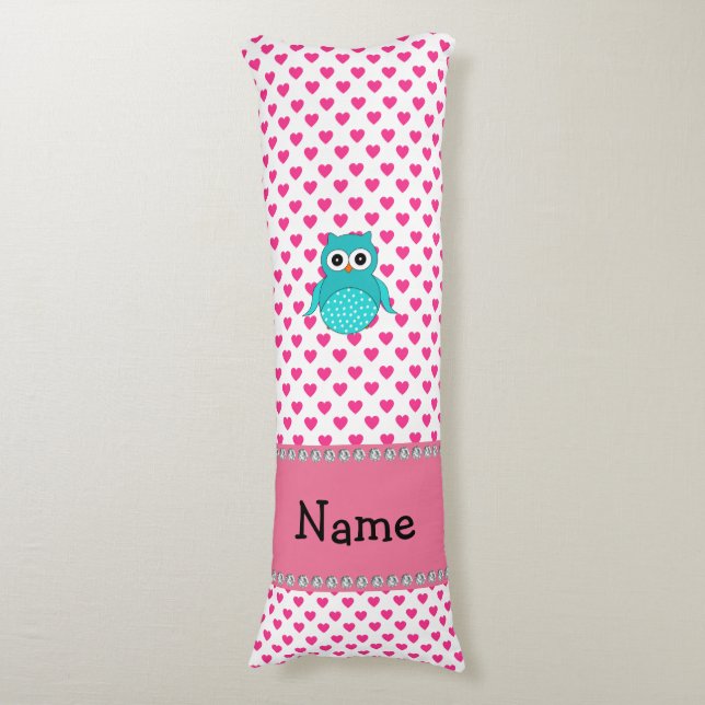 Personalized name cute owl pink hearts body pillow (Front Vertical)