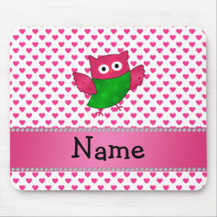 Personalized name cute owl pink hearts mouse pad