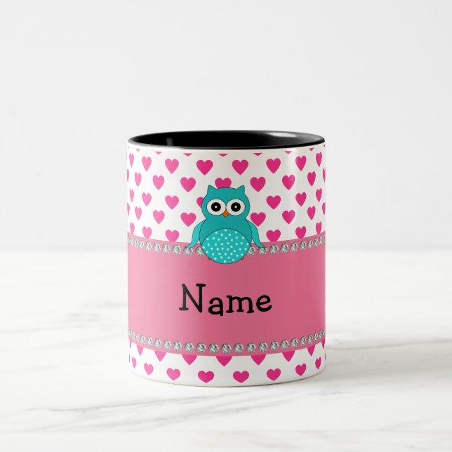 Personalized name cute owl Two-Tone coffee mug (Center)
