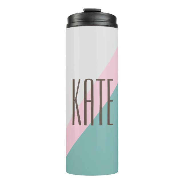 Personalized Name Cute Pastel Geometric Teal Pink Thermal Tumbler (Front)
