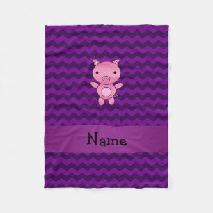 Personalized name cute pig purple chevrons fleece blanket