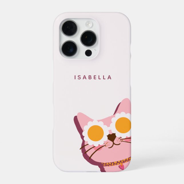 Personalized Name Cute Pink Cat iPhone Case (Back)