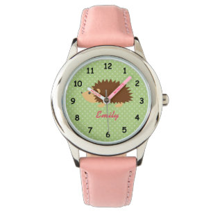 Personalized name cute pink hedgehog girls watch