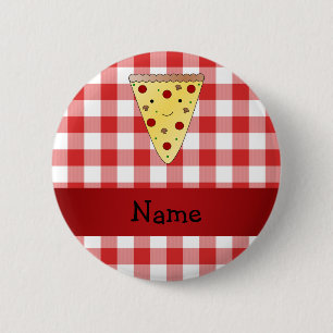 Personalized name cute pizza red chequered 2 inch round button