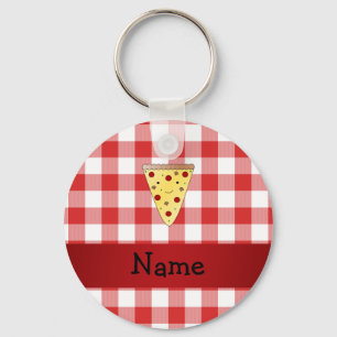 Personalized name cute pizza red chequered keychain