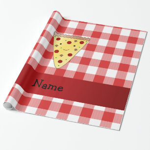 Personalized name cute pizza red chequered wrapping paper