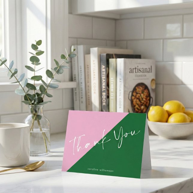 Personalized Name Cute Preppy Pink and Green  Thank You Card (Creator Uploaded)